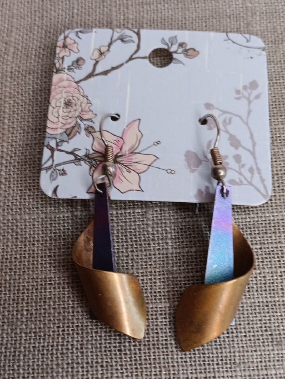 Vintage Gold Twist Pierced Earrings with Blue-Purple Accent